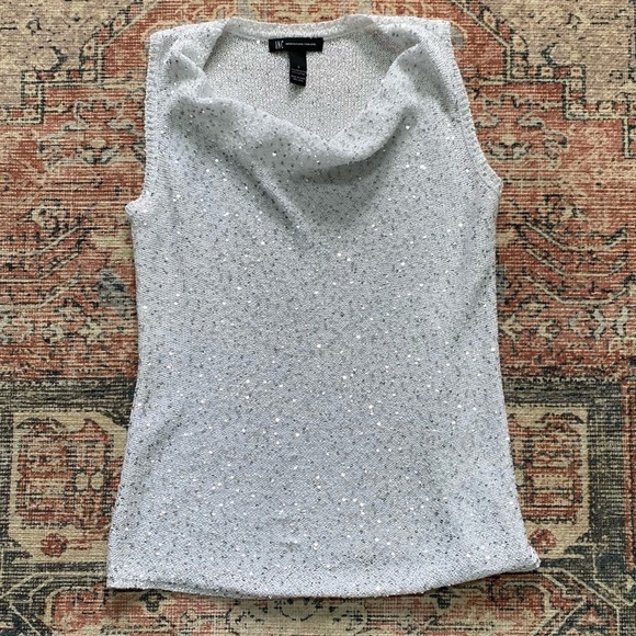 INC International Concepts Tops - Mesh/Sleeveless/Shirt/White/Sparkles